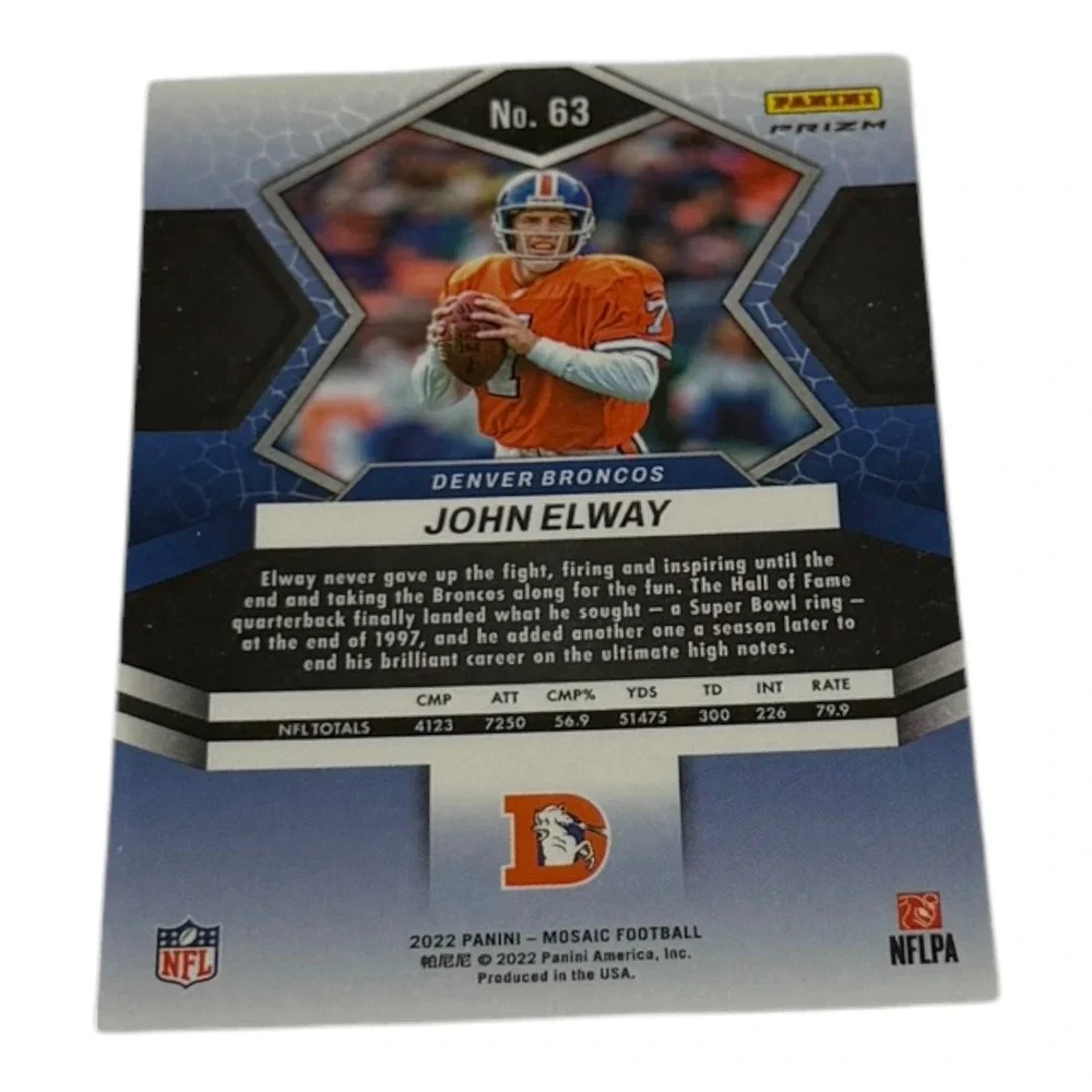 2022 Panini Mosaic John Elway Denver Broncos Pink Camo Mosaic Prizm Card No. 63